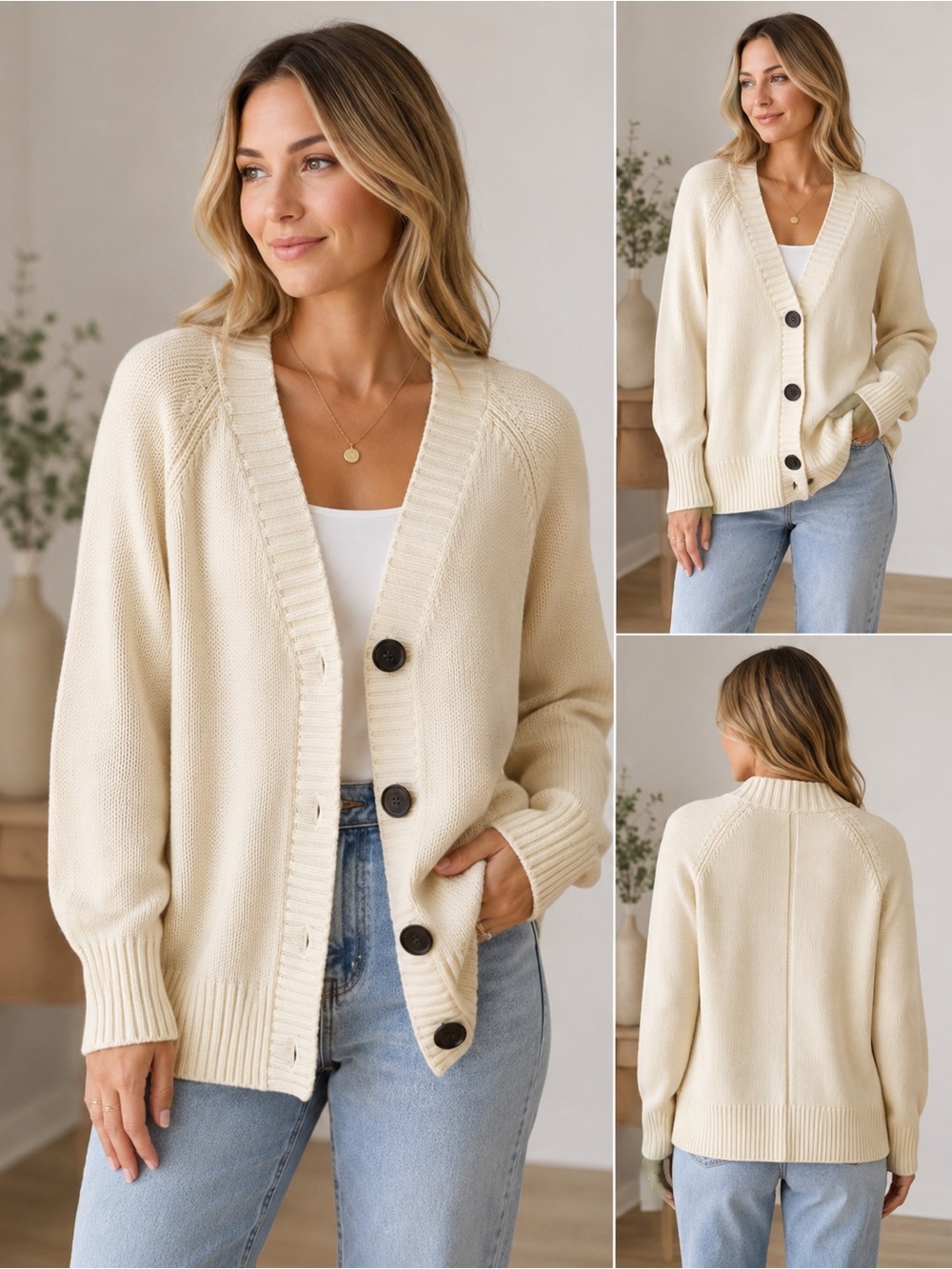 Madewell NWT Blanched Almond Cotton Chunky Knit Cardigan Sweater Medium